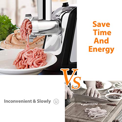 Electric Meat Grinder, Meat Mincer with 3 Grinding Plates and Sausage Stuffing Tubes for Home Use &Commercial, Stainless Steel/Silver/1000W(Max)
