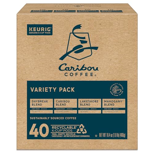 CARIBOU COFFEE SINGLE SERVE KEURIG K-CUP POD VARIETY PACK, LIGHT, MEDIUM, AND DARK ROAST COFFEES, 40-COUNT BOX(PACK OF 1)