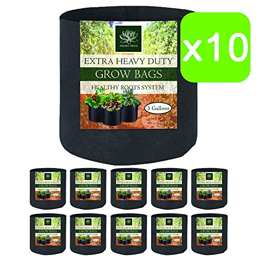 AROMA TREES Round Plant Grow Bags Heavy Duty Thickened Fabric Pot Grow Bags for Gardening Pots, Aeration Container, Planters Healthy Root System (10-Pack 3 Gallon)