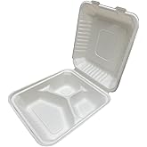 CKDCARES | 9"x9" | 3 Compartment Biodegradable To Go Food Containers (50 Pack), Hinged Disposable Take Away Food Containers E