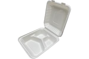 CKDCARES | 9"x9" | 3 Compartment Biodegradable To Go Food Containers (50 Pack), Hinged Disposable Take Away Food Containers E