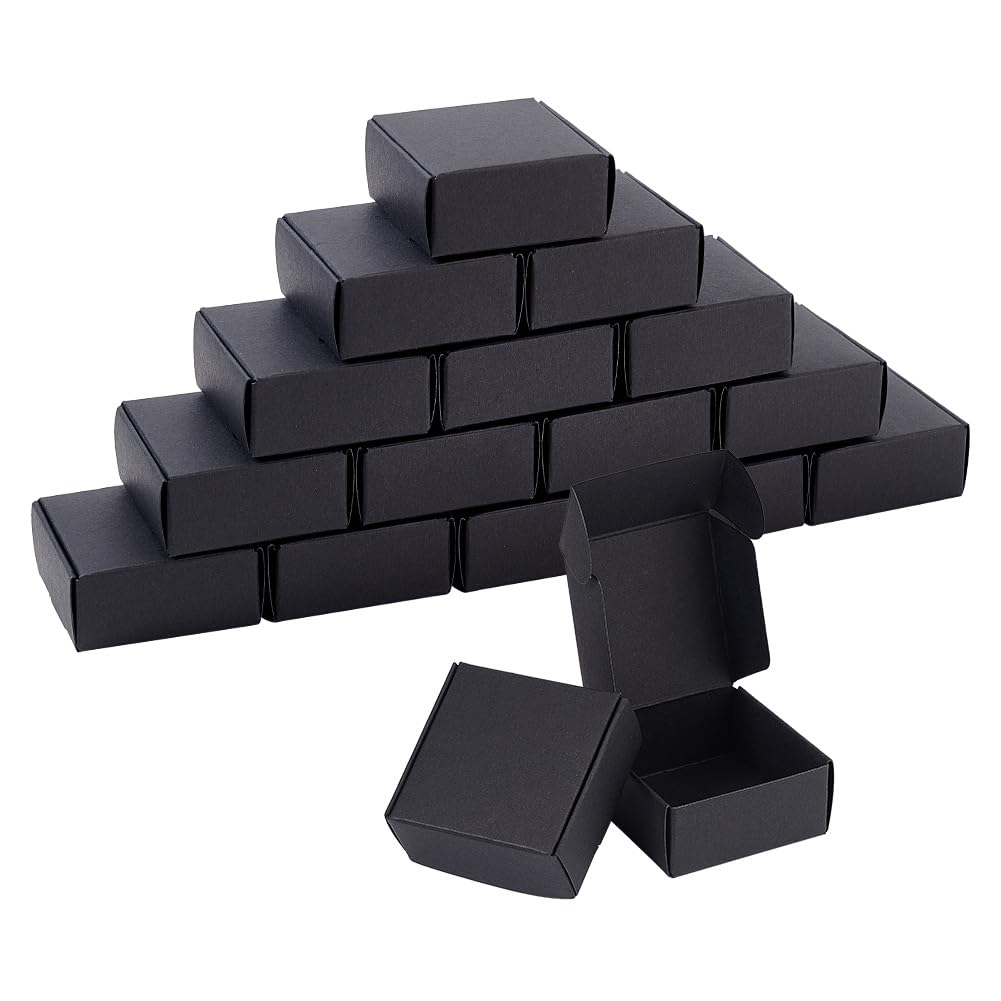 OLYCRAFT 100Pcs Mini Cardboard Boxes 5.5x5.5x2.5cm Black Cardboard Present Boxes Jewelry Kraft Box Small Corrugated Mailer Box for Present Wrapping Packaging Small Items