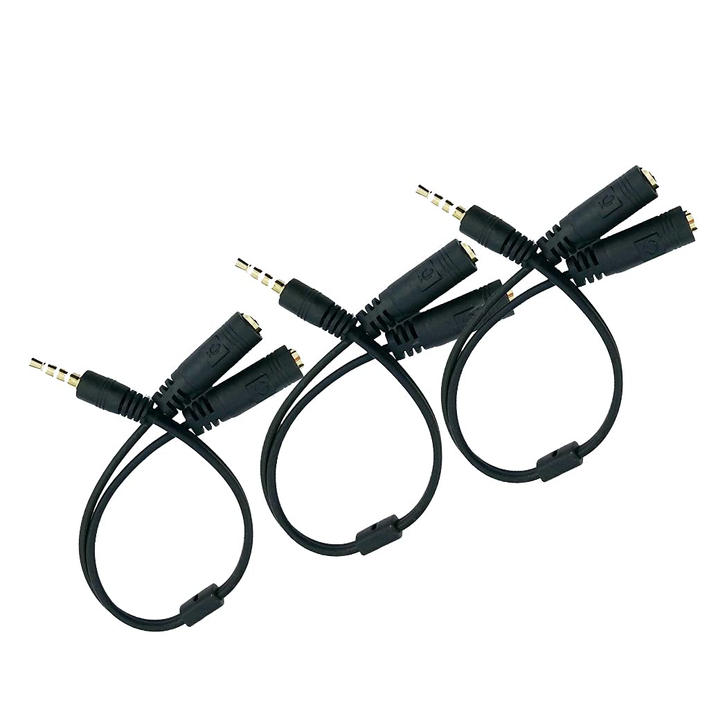LiKuCo 3Pack 3.5mm Stereo Audio Male to 2 Female Headset Mic Y Splitter Cable Adapter (3Pack Black)