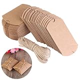 NUOLUX Pillow Box,Kraft Boxes,Kraft Paper Gift Box Candy Box with Rope2.7x2 Inch)
