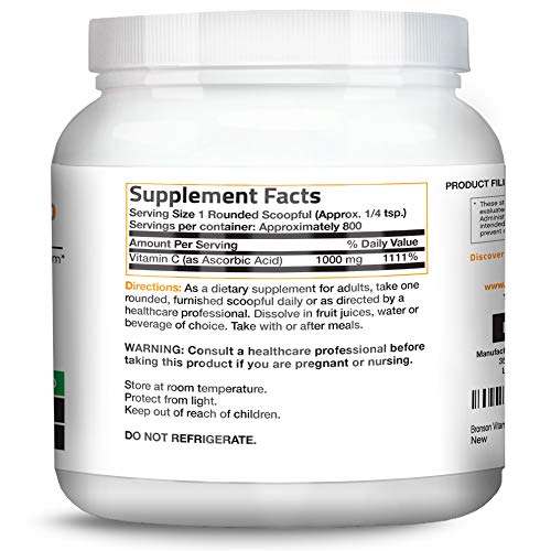 Bronson Vitamin C Crystals (Powder) 1 Kilo, 2.2 Lbs, or 35.3 Ounces