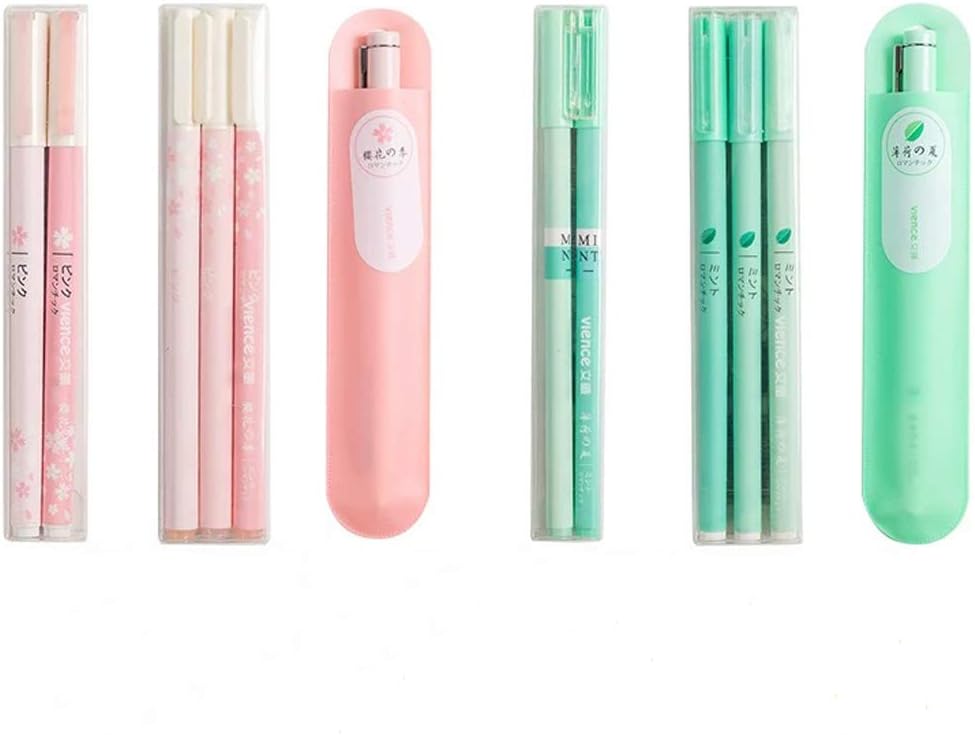 Vience 0.5mm/0.38mm black ink Mint green and sakura pink gel ink rollerball pens with 20 pack 0.38mm black ink refills for School Office(12pack rollerball pens+20pack refills)