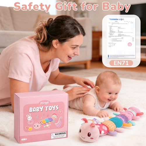 Joyreal Baby Girl Toys Baby Essentials for Newborn, 10pcs Newborn Baby Gifts, Musical Caterpillar Toys, Rattles, Ribbons, Baby Toys 6 to 12 Months, Sensory Toys for Babies 0-6 Months