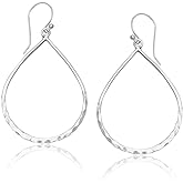 MIMI 925 Sterling Silver Hammered Open Teardrop Hoop Earrings