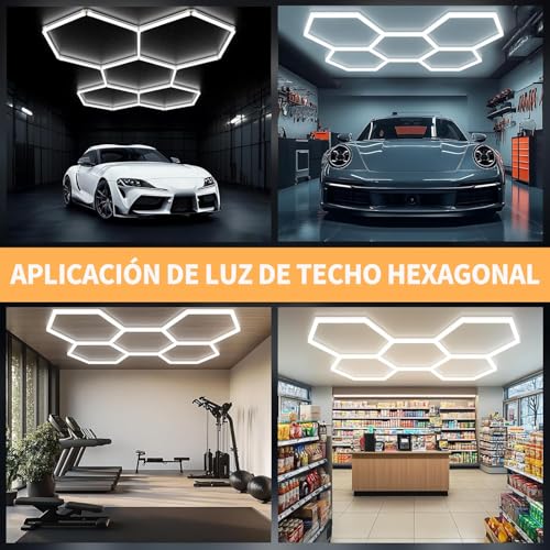 Luz LED Hexagonal para Cochera, 6500 K, 26800 Lúmenes 5 Cuadrículas Luces Hexagonales Lámpara para Cochera, Sótano, Sala de Juegos, Almacén, Gimnasio