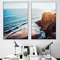 2 Piece Framed Canvas Wall Art Coastal Scenery Canvas Prints Home Artwork Decoration for Living Room,Bedroom - 16