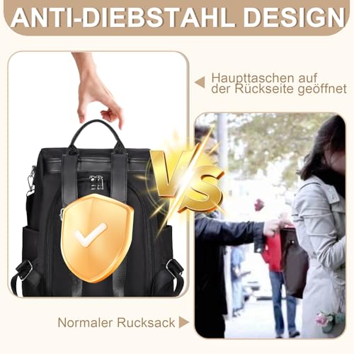 Eshow Women's Small Anti-Theft Small City Backpack Daypack Elegant 3-in-1 Backpack Bag Modern for Commuting School Work Travel Black