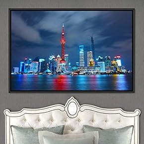 signwin Framed Canvas Wall Art City Illuminations Aerial...