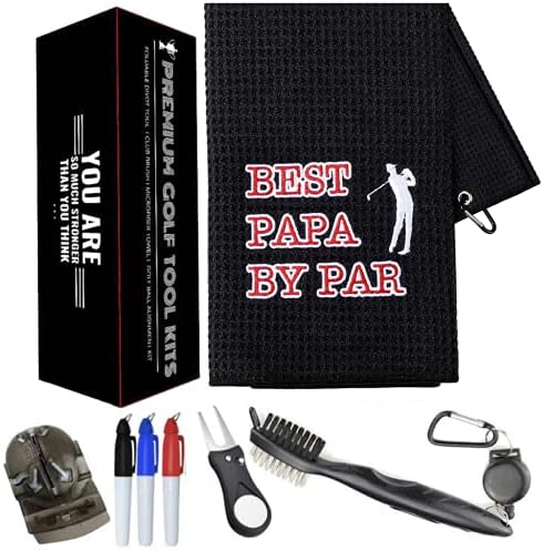 VENUSFIT Golf Accessories for Men | Ball Marker | Brush Club Cleaner | Tri-fold Golf Towel Set | Premium Microfiber Fabric | Waffle Patterns | Funny Golf Gifts for Men