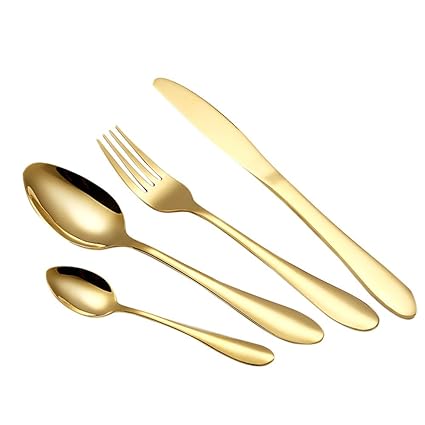 Ansenesna Besteck Goldfarben 4 Teilig Matt Spülmaschinenfest Rostfrei Löffel Messer Gabeln Teelöffel Mehrweg Besteckset Schwa
