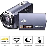 Camcorder 4K Camera Video Camera WiFi Camcorder Ultra HD 48MP Digital Camera 3.0’’ Touch Screen Night Vision Pause Function