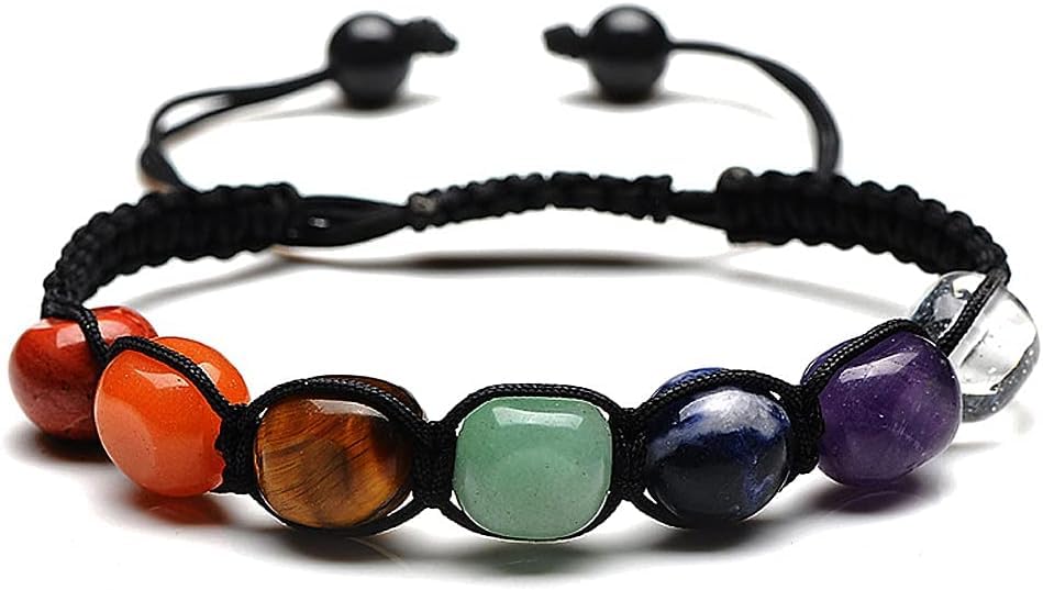 TOFBS 7 Chakra Healing Crystal Bracelet ＆ Resin Gemstone Pendulum Pendant Necklace Jewelry Set for Women Men Natural Gemstones Healing Stones Reiki Dowsing Scrying Balance Yoga Meditation (Bracelet)