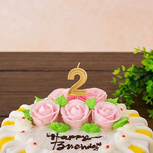 URAQT Birthday Candles Numbers, Gold Glitter Birthday Numeral Candles for Birthdays, Weddings, Reunions, Theme Party, Number 2