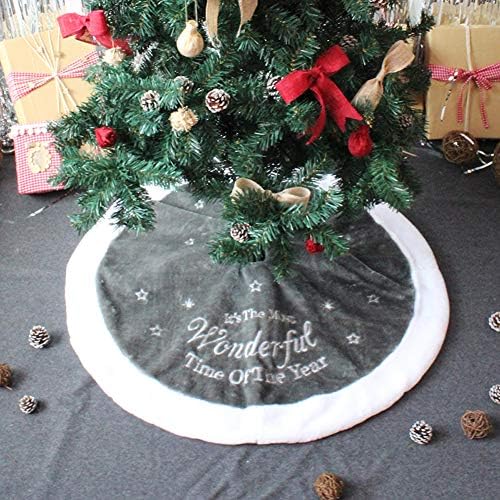 GUVVEAZ Christmas Tree Skirts Luxury Faux Fur Tree Ornaments Plush Embroidery XmasTree Skirt for Christmas Decoration Year Party (Gray, 35.4 Inch Dia.)