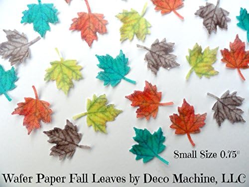 Assorted Yellow Orange Green Brown Wafer Paper Fall Maple Leaves 0.75 Inch for Decorating Desserts Pack of 32