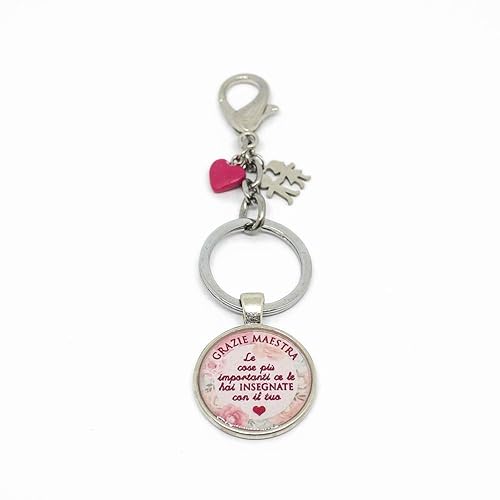 Portachiavi Con Frase Per Ringraziare La Maestra Color Fucsia Amazon It Handmade