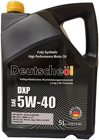DEUTSCHEOL DXP 5w-40 Fully Synthetic Motor Oil, VW 501.00 505.00 , Mercedes-Benz MB229.3, BMW LL01, Porsche 5 Liter