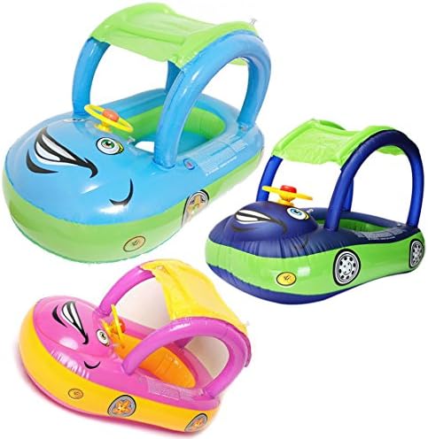 Inflatable Baby Pool Float Swimming Ring with Sun Canopy for the Cartoon car