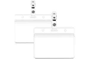 KINGSUM 2 Pack Waterproof Horizontal ID Badge Holder Horizontal Clear PVC Name Holder Tags with Badge Clip Straps (2 Pack,)