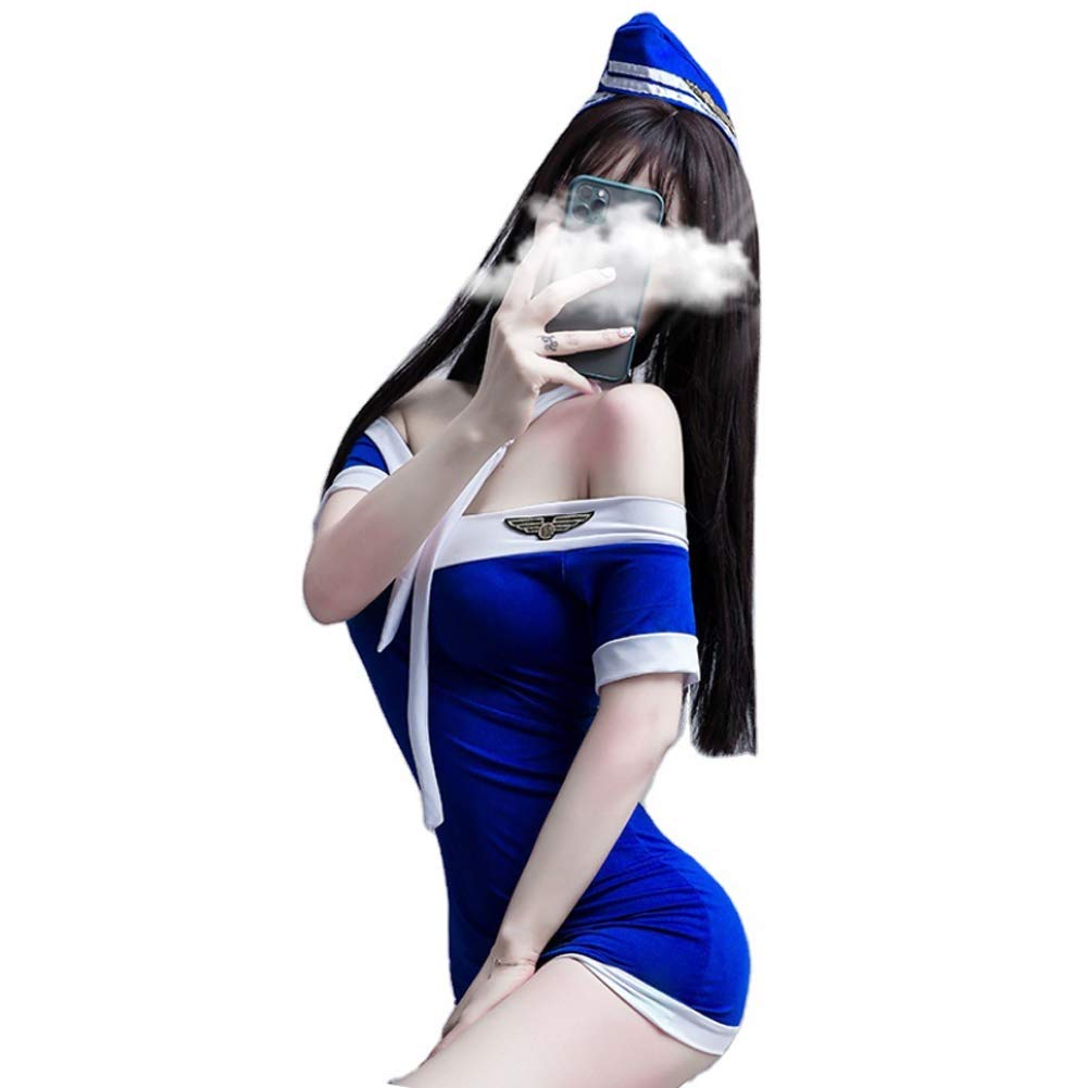 SINMIUANIME Women Lingerie Set Stretch Skirt Office Secretary Stewardess Cosplay Lingerie, 7048blue, One Size