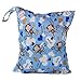 OULII Cute Monkey Pattern Washable Reusable Waterproof Zippered Baby Cloth Diaper Nappy Bag Wet Dry Bag Tote with Soft Snap Handle (Blue)