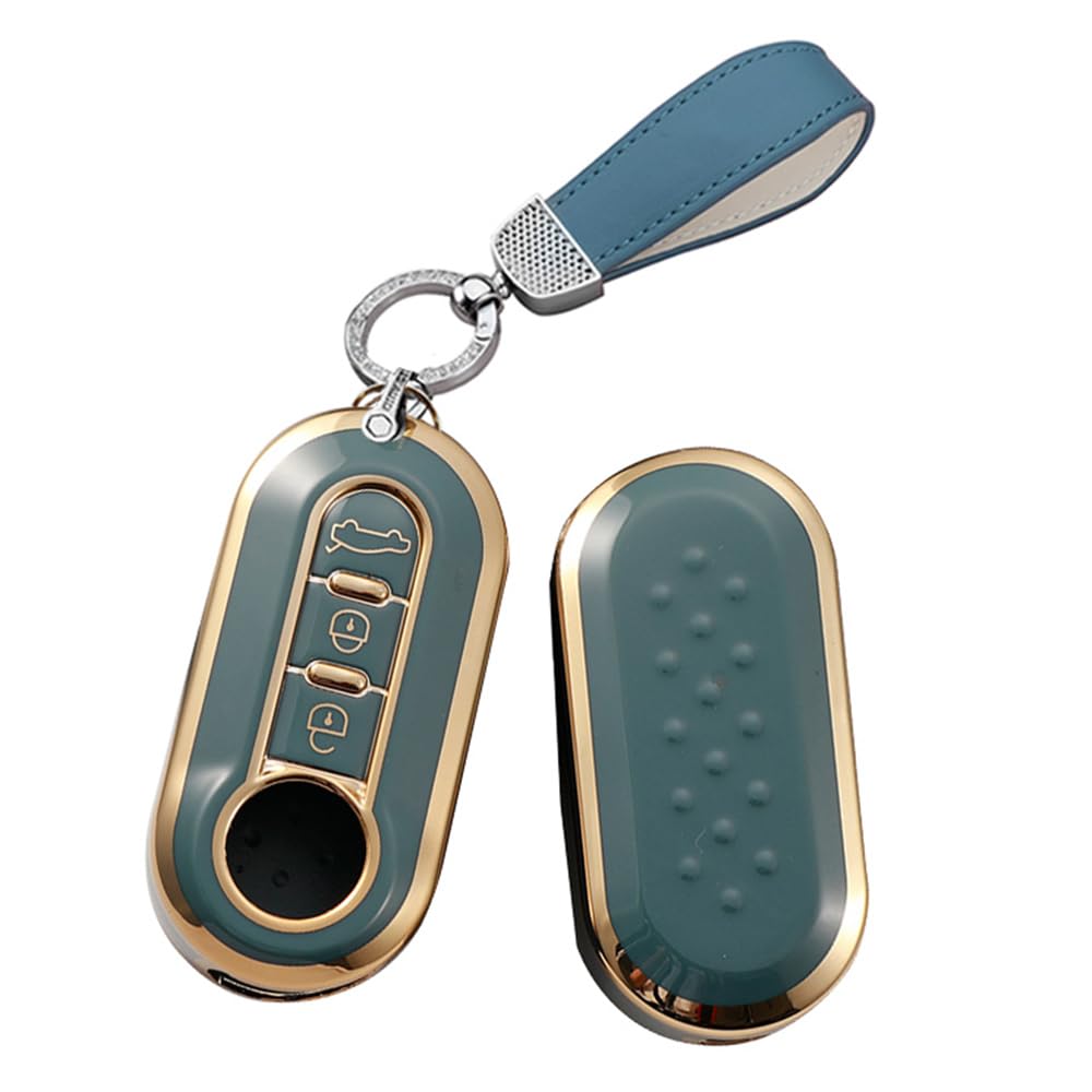 HIBEYO Car Key Case Fits Fiat Key Cover Silicone Cover Protective Case for Fiat 500L Ducato Panda Punto Bravo Ducato Musa Flip Key Ring Remote Key Flip Blue