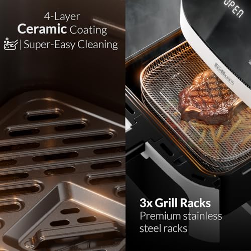 Feller Germany 1850W Air Fryer, 11L XL Capacity, Dual Zone + Sync Finish, 8 Presets, Pizza Stone, 360° Rapid Air Tech, Bake, Reheat, Dehydrate, Non-Stick, Touch Panel, 2Y Guarantee AFR1100 UAE (White)