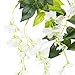 12 Pack Wisteria Artificial Flowers - 3.7 Feet/Pc Hanging Floral Garland Fake Silk Flowers, 12 Faux Vines, Perfect Decor / Photo Backdrop for Wedding, Reception, Home, Wall, Window Decorations (WHITE)