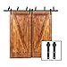 PENSON & CO. 6.6FT Bypass Double Sliding Barn Door Hardware Kit Rustic Black Wood Track Kit, 6.6 FT