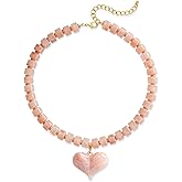 FILMOON Large Acrylic Heart Necklaces for Women Chunky Puffy Heart Pendant Necklace Exaggerated Statement Love Beaded Choker Necklace Jewelry