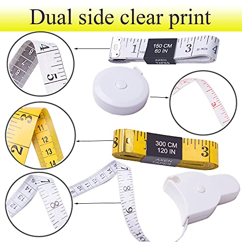 TACVEL 4 Pack Tape Measure Set, Soft Tape, White Retractable Double Scales Rulers, Waist Body Tape, for Fabric Sewing Tailor Cloth Home Craft Measurements Body Measure
