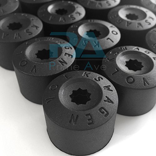 Prime Ave Black Wheel Lug Cap Covers for VW Part# 1K06011739B9 ~Set of 20 + Removal Tool (A: Without Wheel Locks)