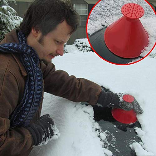 Highpot Scrape A Round, 3 in 1 Ice Scraper Car Snow Brush Windshield Snow Removal Tool +Funnel (Red)