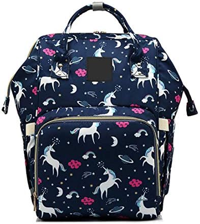 Shanbuyers Stylish Waterproof Multifunctional Nursery Mummy Baby Diaper Bag for Maternity Cum Travelling Nappy Tote Backpack – Large Capacity & Durable (Blue Unicorn )
