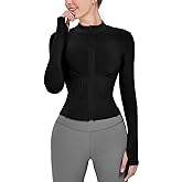 Locachy Women's Lightweight Stretchy Workout Full Zip Running Track Jacket with Thumb Holes