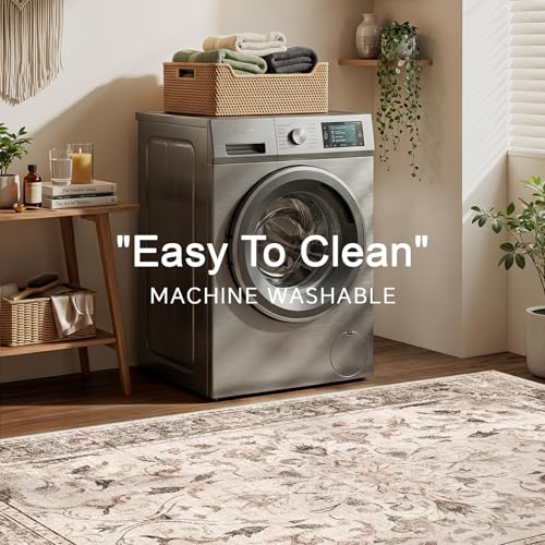 IKALIFE Beige Vintage Living Room Rug 300 x 400 cm – Machine Washable Short Pile Non-Slip Soft Large for Living Room Bedroom Hallway Dining Room