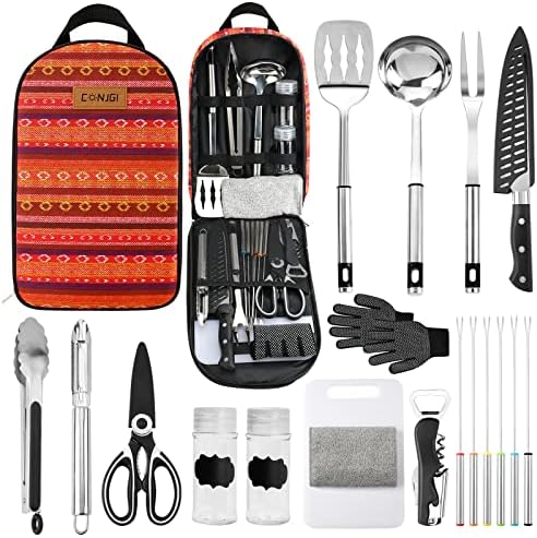 CONJGI Portable Camping Cooking Utensils Set 19 PCS Outdoor