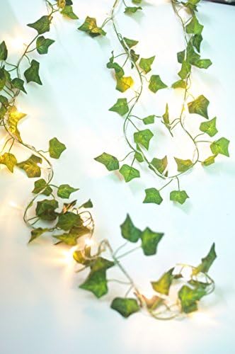 FANStek Vine Green Leaves Lighted Garland – 8.7 Feet - Shades of Leaves with 20 Lights - Perfect Home&amp;Garden&amp;Porch Decoration (2.5M Warm White)