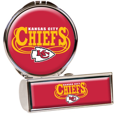 NFL Kansas City Chiefs Lipstick Case and Compact Mirror Set, Silver