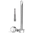 VGBUY 90pcs Self Drilling Screws for Metal,#8 x 2 Inch 410 Stainless Steel Self Tapping Sheet Metal Screws,Self Tapping Screws for Metal,Hex Washer Head