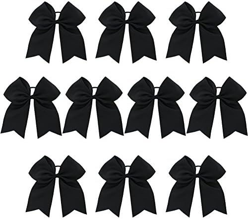 Chiffon Big Cheer Bows With Ponytail Holder Cheerleading Hair Ties Elastic Head Loop For Teens Babies Gifts 10Piece Black