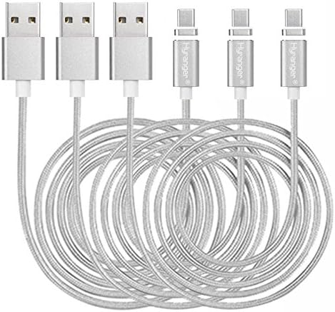hyranger [3Packs]Magnetic USB Type C Type-C android 3Ft/1m Nylon braided Charger Cord for Google Nexus Xiaomi Macbook Letv MEIZU OnePlus LG HTC Huawei Asus(silver)