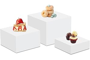 onvvippiv Buffet Risers with adjustable cover Set of 3 , Food Display Stands for Party, Acrylic Cube Nesting Risers Stands, wedding cake stand White