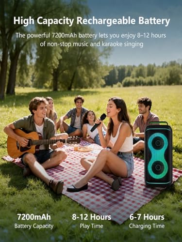 GKD61 Karaoke Machine for Adults with 2 Wireless UHF Microphones, 400W Peak Power Karaoke System with Dual 6.5'' Subwoofers, Portable Party Bluetooth Speaker with RC, Bass & Treble Control for Outdoor