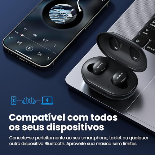 Tranya M20 Fones de Ouvido Bluetooth - 30 Horas de Bateria, À Prova de Suor, App Personalizável, Drivers de 14.2 mm com Graves Potentes, Microfone para Chamadas Claras - Preto Cósmico