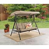 Mainstay Durable Rust-Resistant Powder-Coated Steel Frame 3-Person Canopy Porch Swing Bed, (Tan) + Free Cleaning Dust Cloth